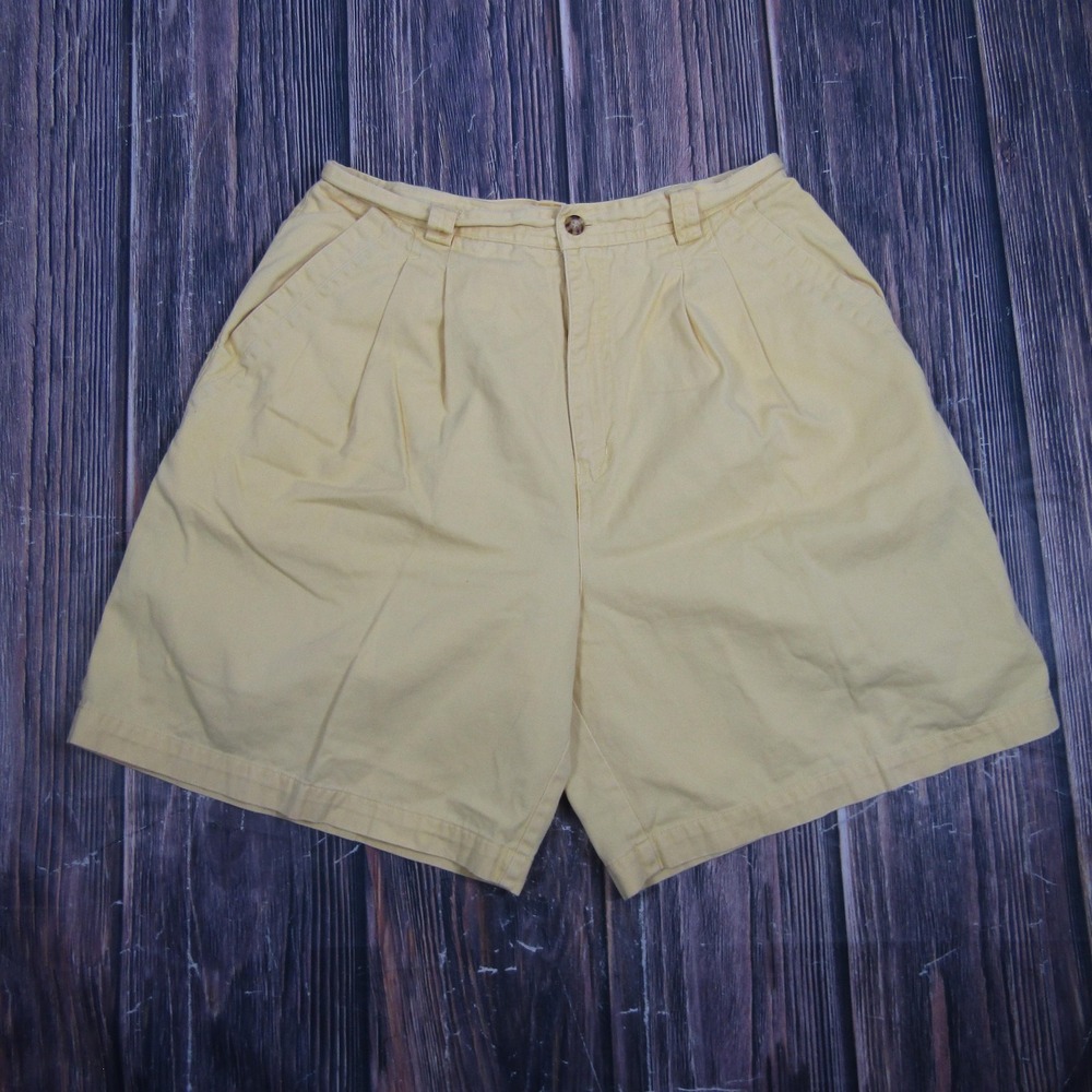 Club Classics Vintage Womens 12 Yellow 5" Pleated Chino Shorts 90s